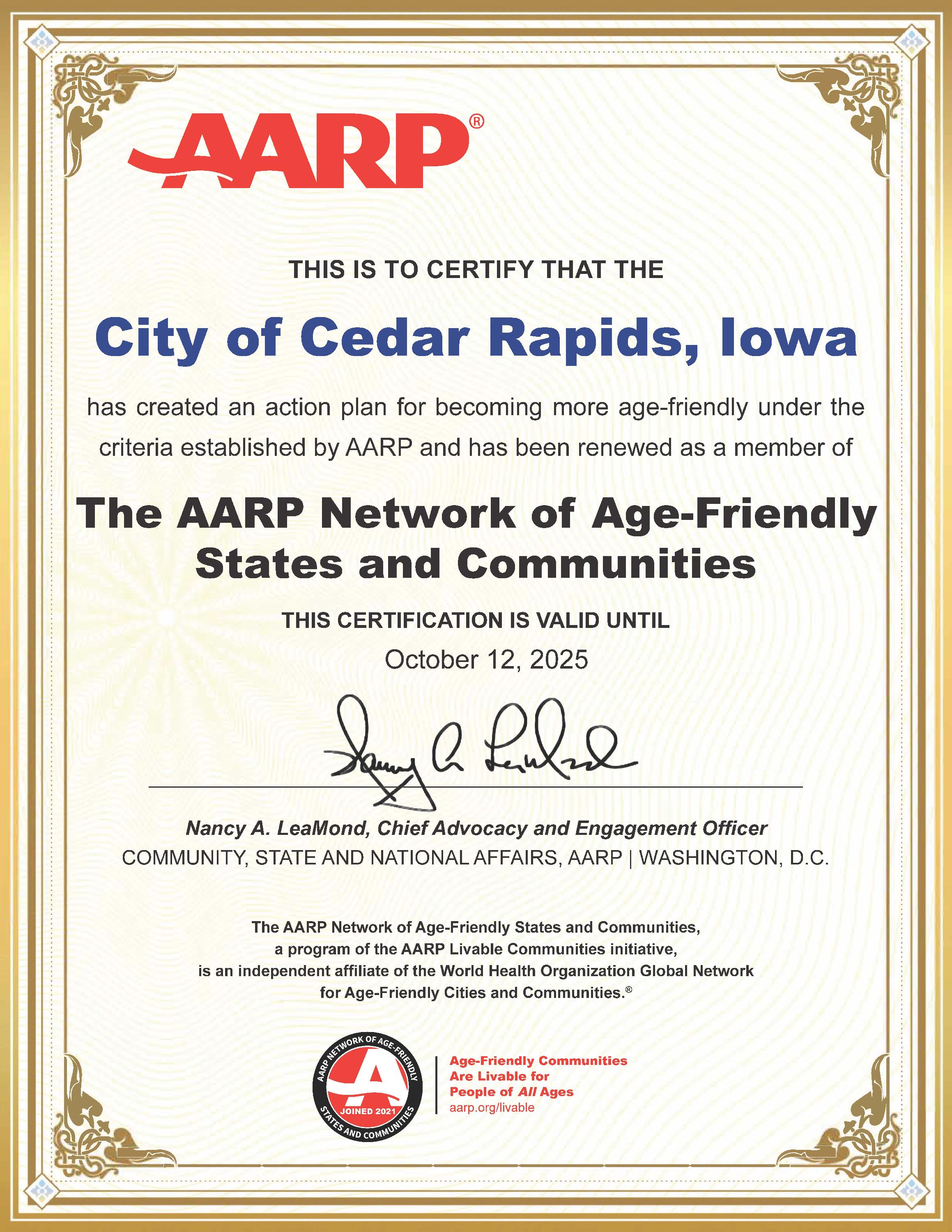 IA Cedar Rapids 10.12.2022 signed action plan certificate